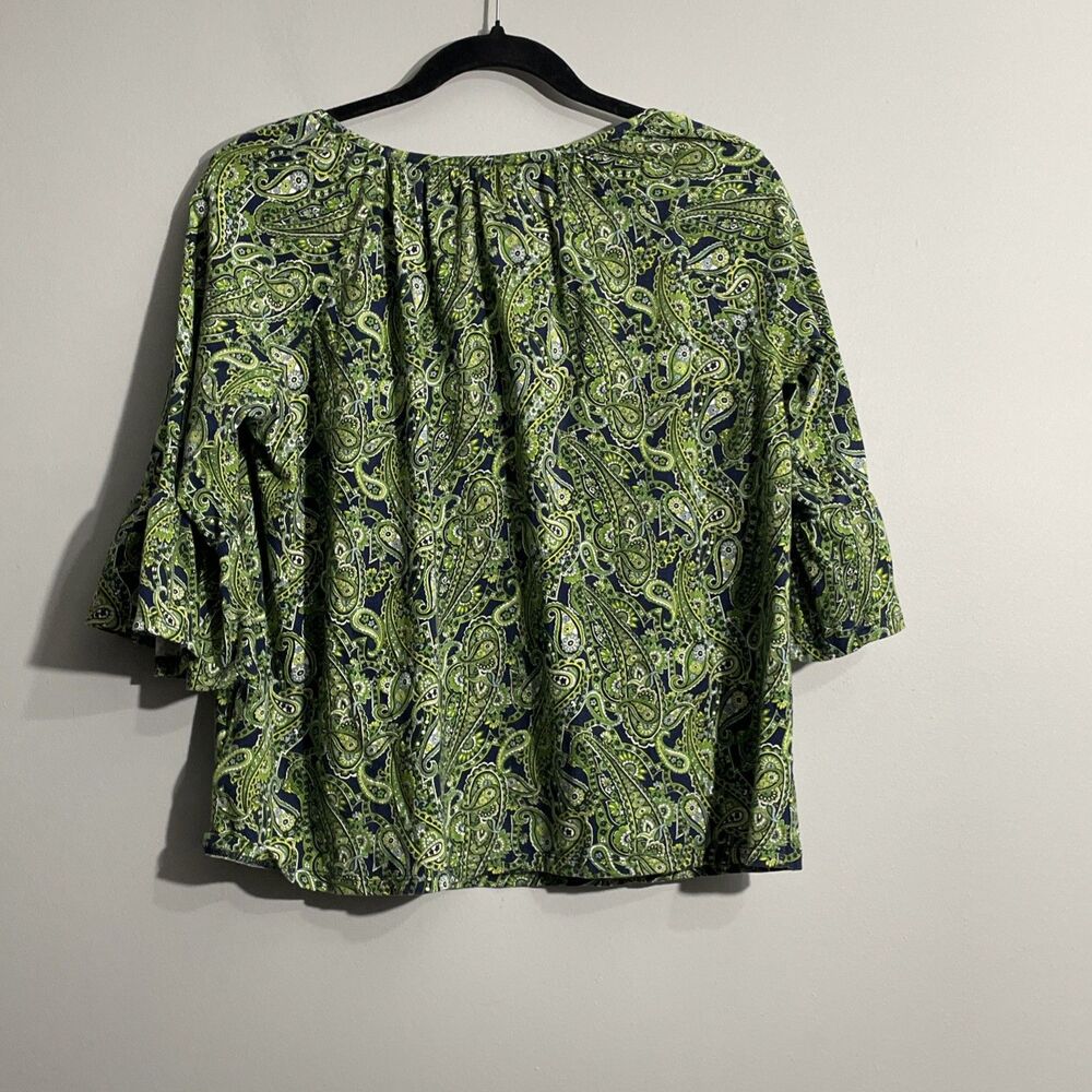 Michael Kors Women’s M Green Paisley Bell Sleeve Blouse Dark Cottagecore - Picture 2 of 9